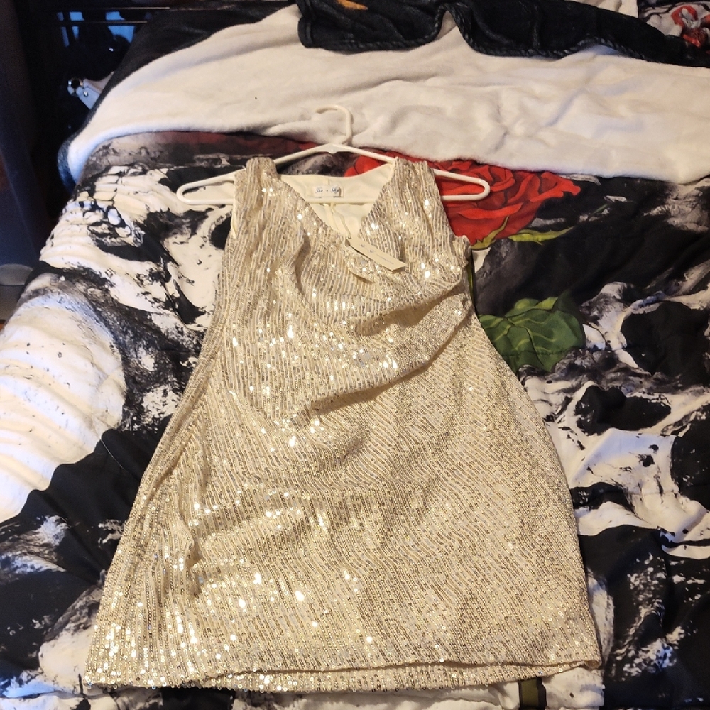 Gold Sequin Sleeveless Dress